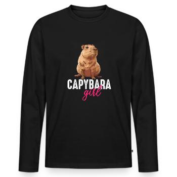 Capybara fille - T-shirt manches longues Premium bio Homme - noir - Devant - Nico (187cm)