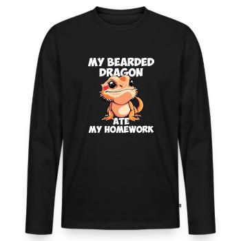 bearded dragon ate my homework, reptile bearded - Men's Premium Organic Long Sleeve Shirt - black - Front - Nico (187cm)