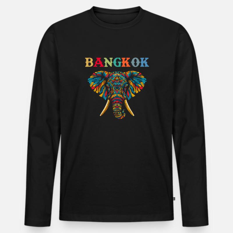 Elephant Thailand - Männer Premium Bio Langarmshirt - Schwarz