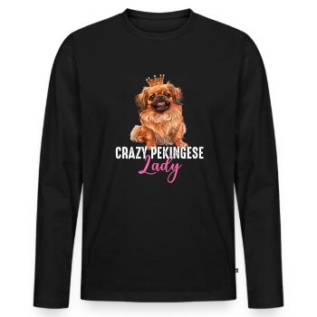 Crazy Pekingese lady - Men's Premium Organic Long Sleeve Shirt - black - Front - Nico (187cm)