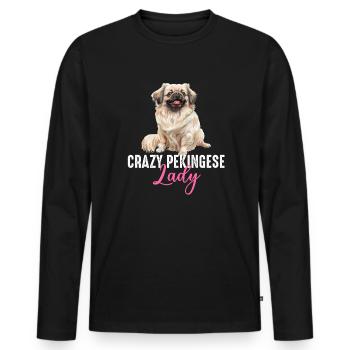 Crazy Pekingese lady - Männer Premium Bio Langarmshirt - Schwarz - Vorne - Nico (187cm)