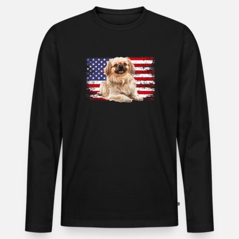 Pekingese American flag - Männer Premium Bio Langarmshirt - Schwarz