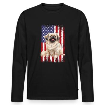 Drapeau pékinois américain - T-shirt manches longues Premium bio Homme - noir - Devant - Nico (187cm)