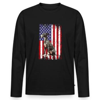whippet chien drapeau américain - T-shirt manches longues Premium bio Homme - noir - Devant - Nico (187cm)