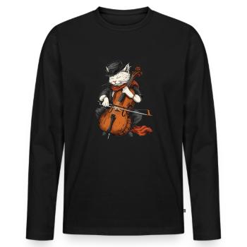 Chat jouant du violoncelle - T-shirt manches longues Premium bio Homme - noir - Devant - Nico (187cm)