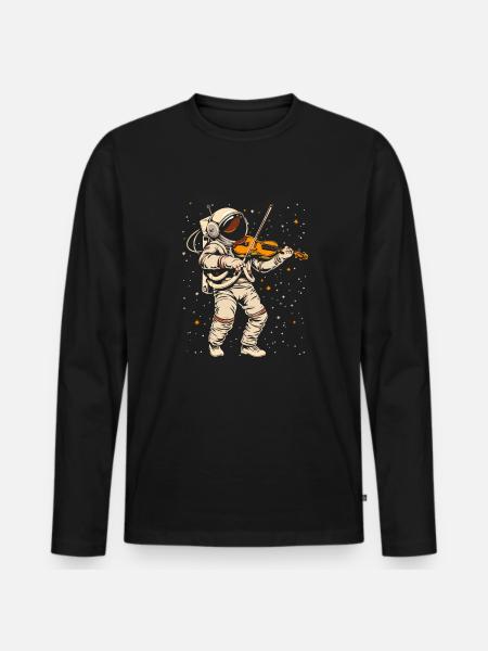 astronaut playing musical instrument Violin - Men's Premium Organic Long Sleeve Shirt - black