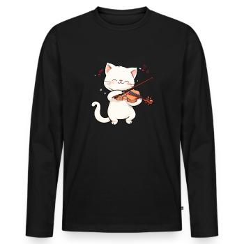 Cat playing violin instrument Violin - Männer Premium Bio Langarmshirt - Schwarz - Vorne - Nico (187cm)