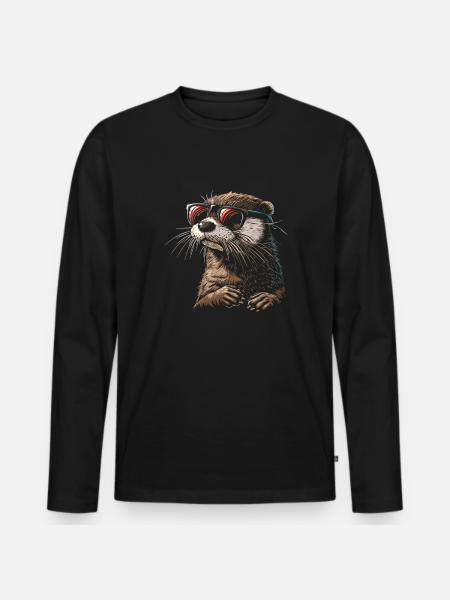 Otter glasses illustration - Männer Premium Bio Langarmshirt - Schwarz