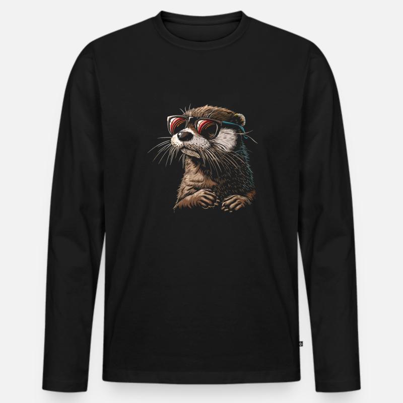 Otter glasses illustration - Männer Premium Bio Langarmshirt - Schwarz