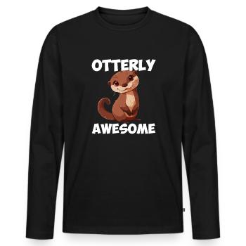otterly awesome, Otter - Männer Premium Bio Langarmshirt - Schwarz - Vorne - Nico (187cm)