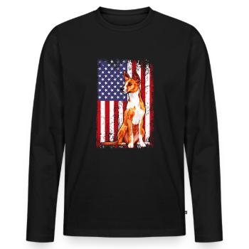 basenji american flag, basenji - Männer Premium Bio Langarmshirt - Schwarz - Vorne - Nico (187cm)