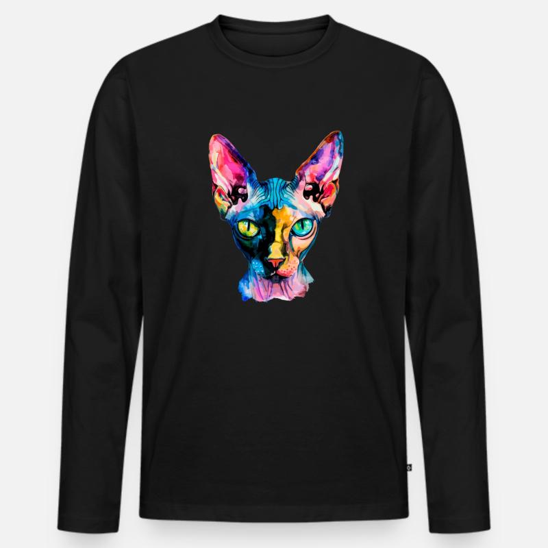 Sphynx illustration, funny sphynx cat - Männer Premium Bio Langarmshirt - Schwarz