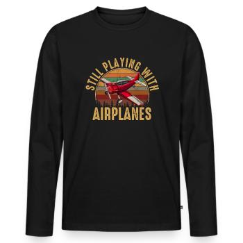 Still Playing With Airplanes RC Plane - Männer Premium Bio Langarmshirt - Schwarz - Vorne - Nico (187cm)