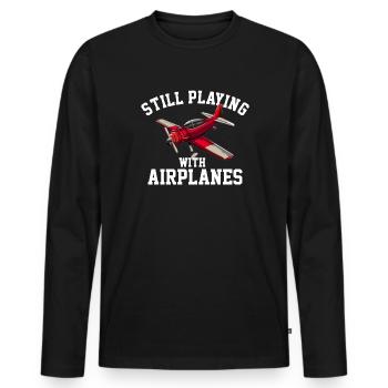 Still Playing With Airplanes RC Plane - Männer Premium Bio Langarmshirt - Schwarz - Vorne - Nico (187cm)