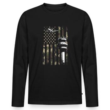 American Flag US, air traffic controller - Männer Premium Bio Langarmshirt - Schwarz - Vorne - Nico (187cm)
