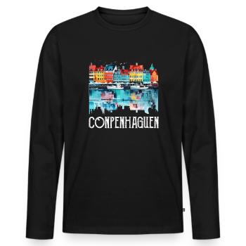 Copenhagen Denmark - Männer Premium Bio Langarmshirt - Schwarz - Vorne - Nico (187cm)