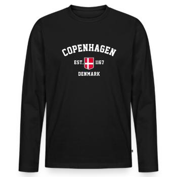 Copenhagen Denmark - Männer Premium Bio Langarmshirt - Schwarz - Vorne - Nico (187cm)