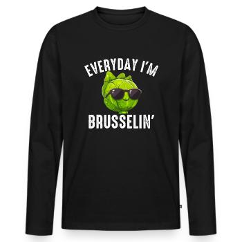 Everyday I'm Brusselin', brussel sprout - Männer Premium Bio Langarmshirt - Schwarz - Vorne - Nico (187cm)