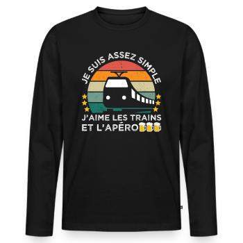 J' aime les trains et l' apéro humour cheminot - T-shirt manches longues Premium bio Homme - noir - Devant - Nico (187cm)