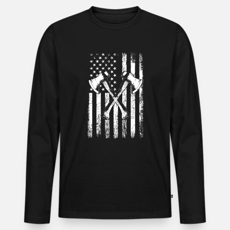 axe throwing american flag - Männer Premium Bio Langarmshirt - Schwarz
