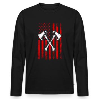 axe throwing american flag - Männer Premium Bio Langarmshirt - Schwarz - Vorne - Nico (187cm)