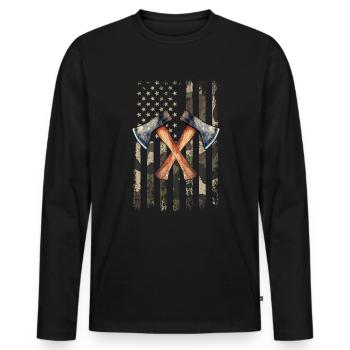 axe throwing american flag - Männer Premium Bio Langarmshirt - Schwarz - Vorne - Nico (187cm)