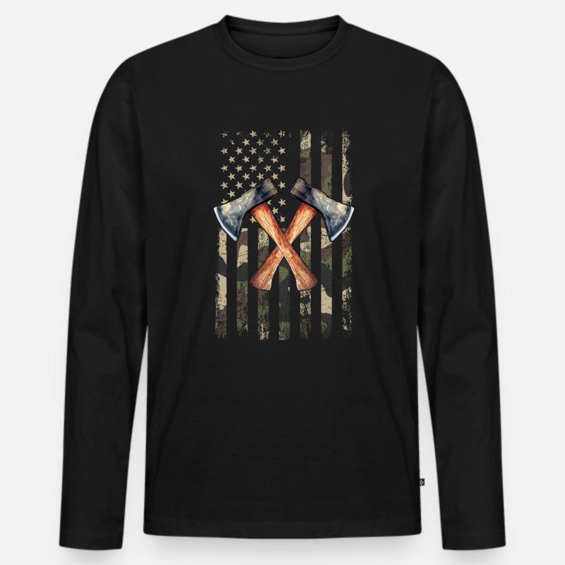 axe throwing american flag - Männer Premium Bio Langarmshirt - Schwarz