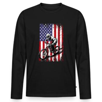 MTB biker American flag, Mountain Bike - Männer Premium Bio Langarmshirt - Schwarz - Vorne - Nico (187cm)