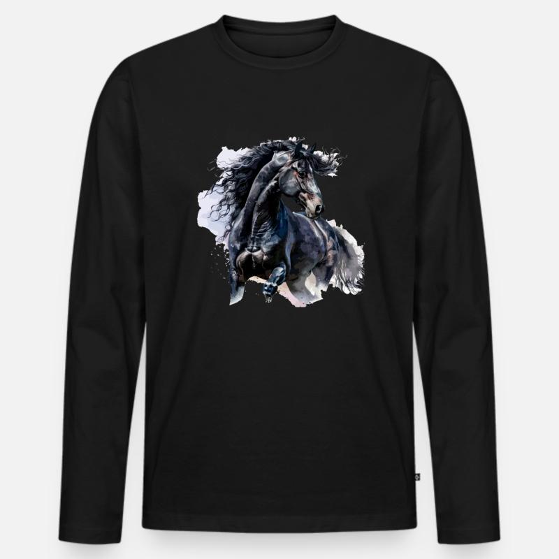 friesian horse - Männer Premium Bio Langarmshirt - Schwarz