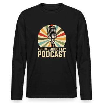 Podcast Podcaster - Männer Premium Bio Langarmshirt - Schwarz - Vorne - Nico (187cm)