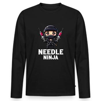 Needle Ninja, funny phlebotomist - Männer Premium Bio Langarmshirt - Schwarz - Vorne - Nico (187cm)