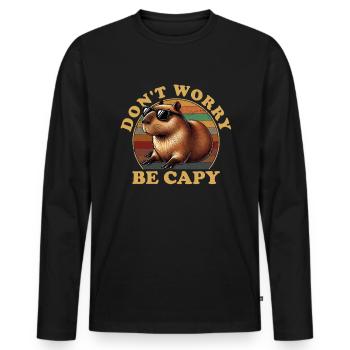 don't worry be capy, capybara - Männer Premium Bio Langarmshirt - Schwarz - Vorne - Nico (187cm)