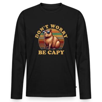 don't worry be capy, capybara - Männer Premium Bio Langarmshirt - Schwarz - Vorne - Nico (187cm)