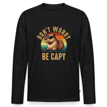 don't worry be capy, capybara - Männer Premium Bio Langarmshirt - Schwarz - Vorne - Nico (187cm)