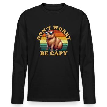 don't worry be capy, capybara - Männer Premium Bio Langarmshirt - Schwarz - Vorne - Nico (187cm)