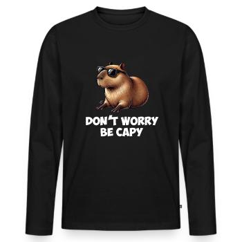 don't worry be capy, capybara - Männer Premium Bio Langarmshirt - Schwarz - Vorne - Nico (187cm)