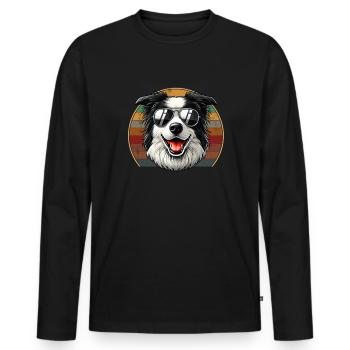 vintage Border Collie Dog - Männer Premium Bio Langarmshirt - Schwarz - Vorne - Nico (187cm)