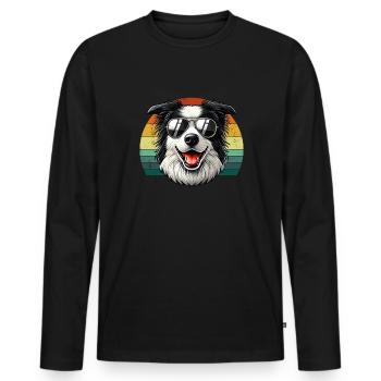 vintage Border Collie Dog - Männer Premium Bio Langarmshirt - Schwarz - Vorne - Nico (187cm)