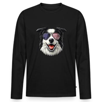 vintage Border Collie Dog - Männer Premium Bio Langarmshirt - Schwarz - Vorne - Nico (187cm)