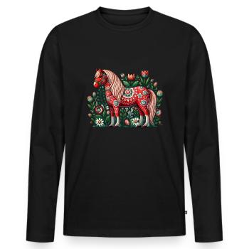 Swedish Dala Horse, Scandinavian sverige sweden - Männer Premium Bio Langarmshirt - Schwarz - Vorne - Nico (187cm)
