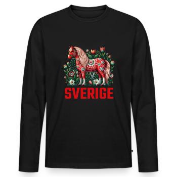 Swedish Dala Horse, Scandinavian sverige sweden - Männer Premium Bio Langarmshirt - Schwarz - Vorne - Nico (187cm)