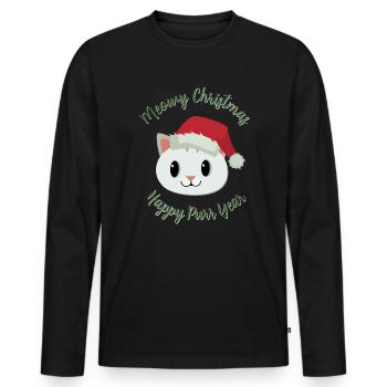 Meowy Christmas - Happy purr Year - Men's Premium Organic Long Sleeve Shirt - black - Front - Nico (187cm)
