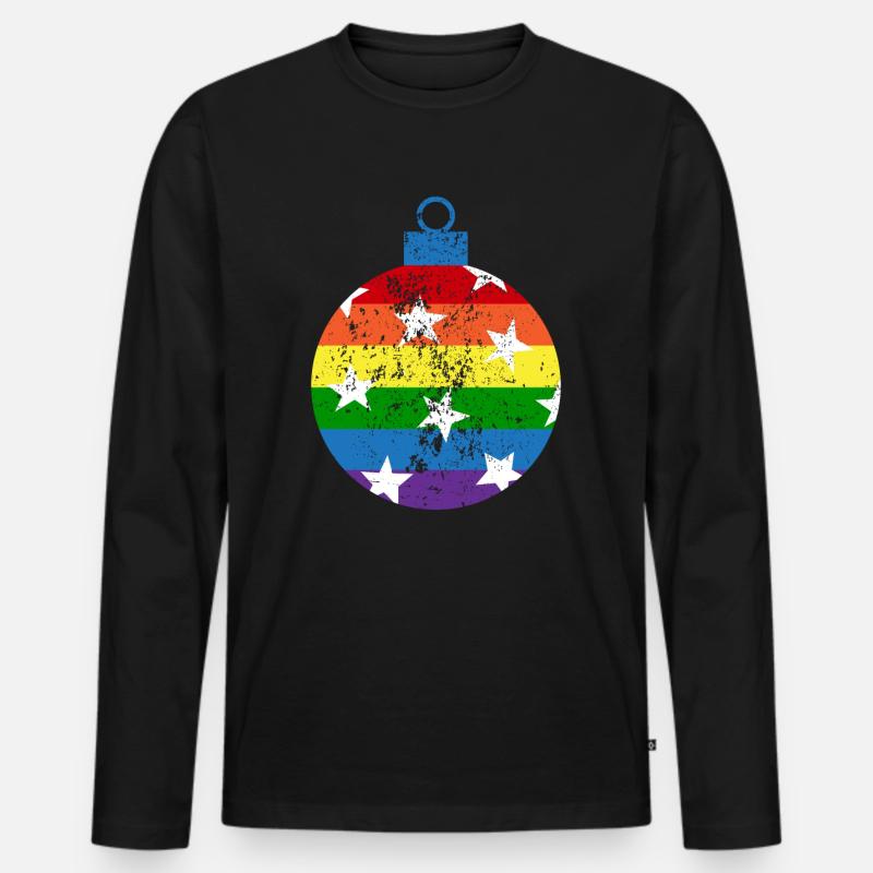 Regenbogen Weihnachtskugel Queer Gay Pride - Männer Premium Bio Langarmshirt - Schwarz