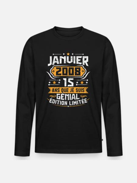 Retro Geburtstagsgeschenk 15 Jahre Januar 2008 - Männer Premium Bio Langarmshirt - Schwarz