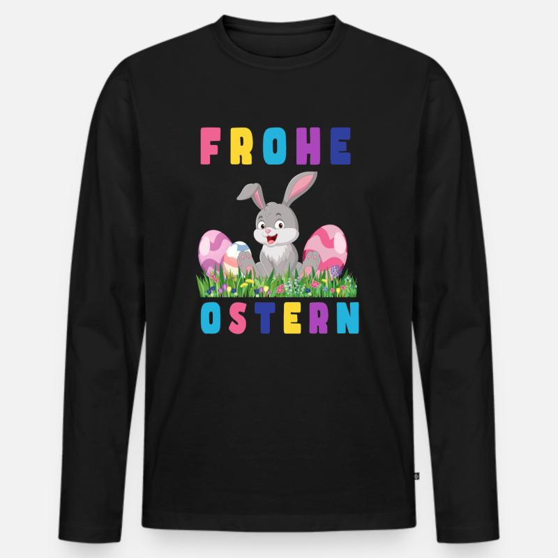 Frohe Ostern Hase bunte Eier - Männer Premium Bio Langarmshirt - Schwarz