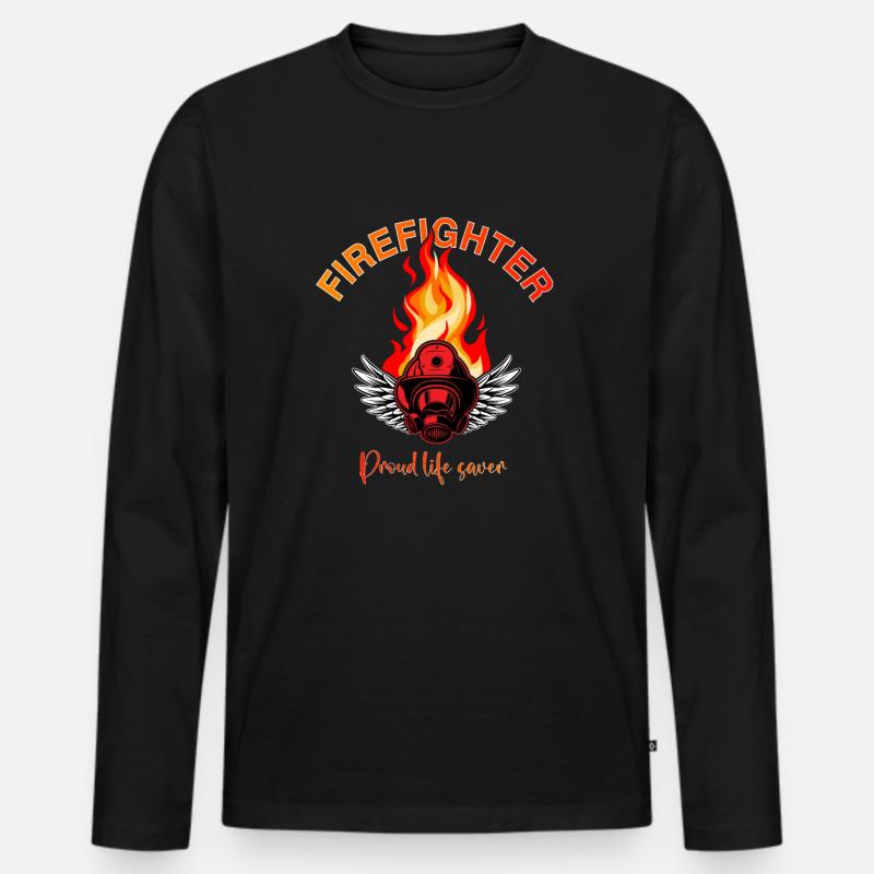 Fireman Firefighter Feuerwehrmann - Männer Premium Bio Langarmshirt - Schwarz