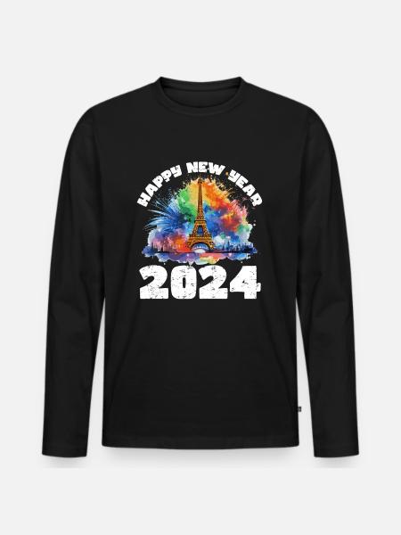 Frohes Neues Jahr mit Feuerwerk in Paris - Männer Premium Bio Langarmshirt - Schwarz