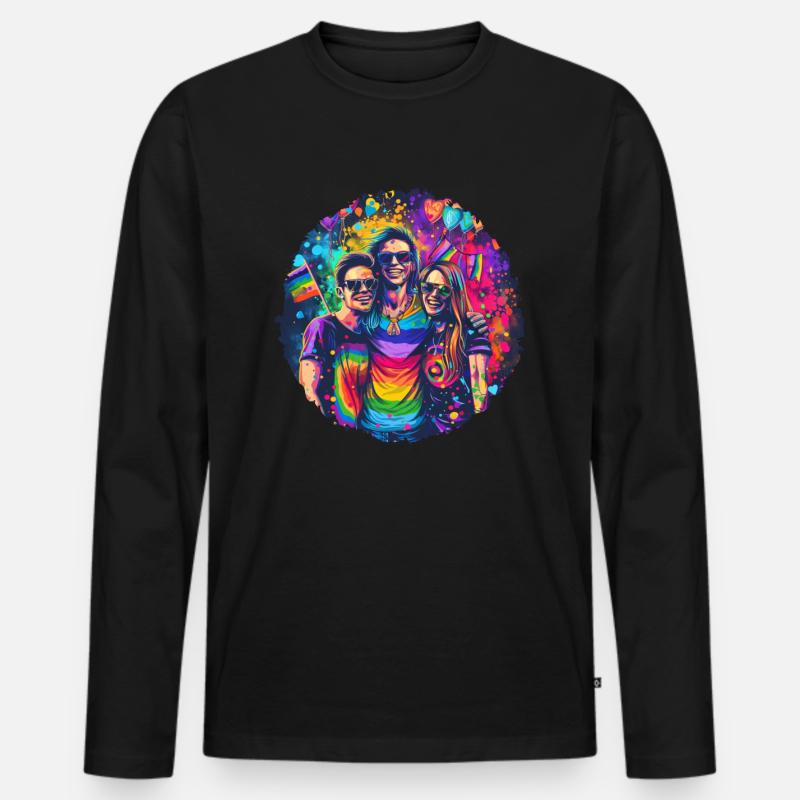Rainbow Connection Embrace, Happy Pride - Männer Premium Bio Langarmshirt - Schwarz