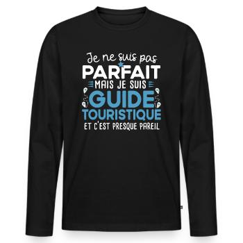 Guide touristique touriste cadeau métier humour - T-shirt manches longues Premium bio Homme - noir - Devant - Nico (187cm)