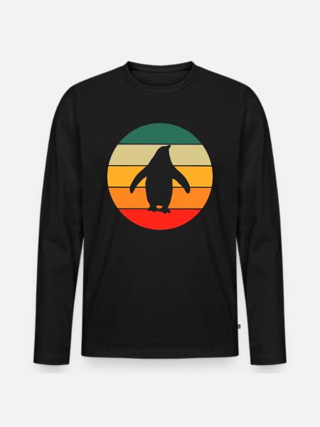 Retro Pinguin - Männer Premium Bio Langarmshirt - Schwarz